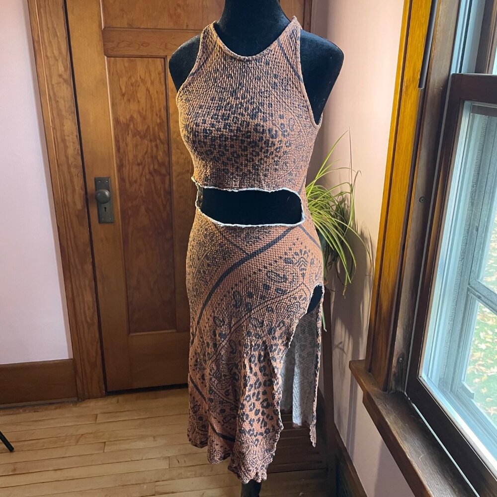 Farm Rio Anthropologie Boho Cutout Dress XS Leopard Paisley Glam Wedding Guest